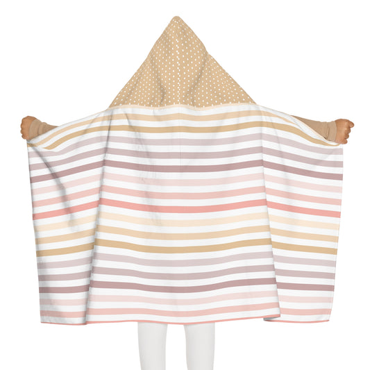 Youth Hooded Towel - Neutral Striped & Polka Dot Swim Cover-Up for Kids