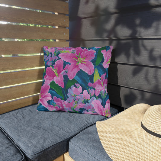 Floral Brushstroke Outdoor Pillow — Vibrant Orange & Pink Garden Accent