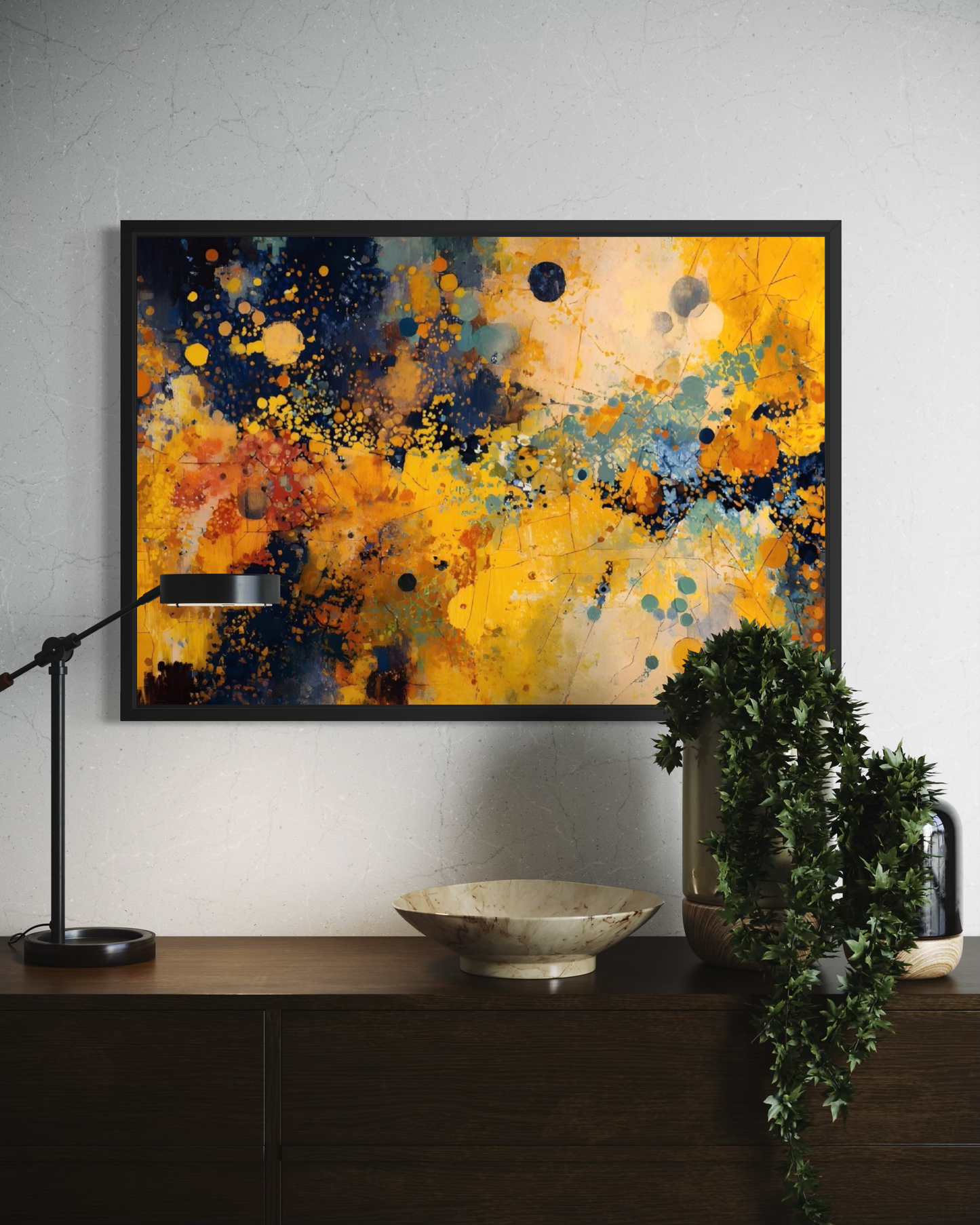 Golden Collision Mounted Framed Fine Art | Bold Modern Art Print