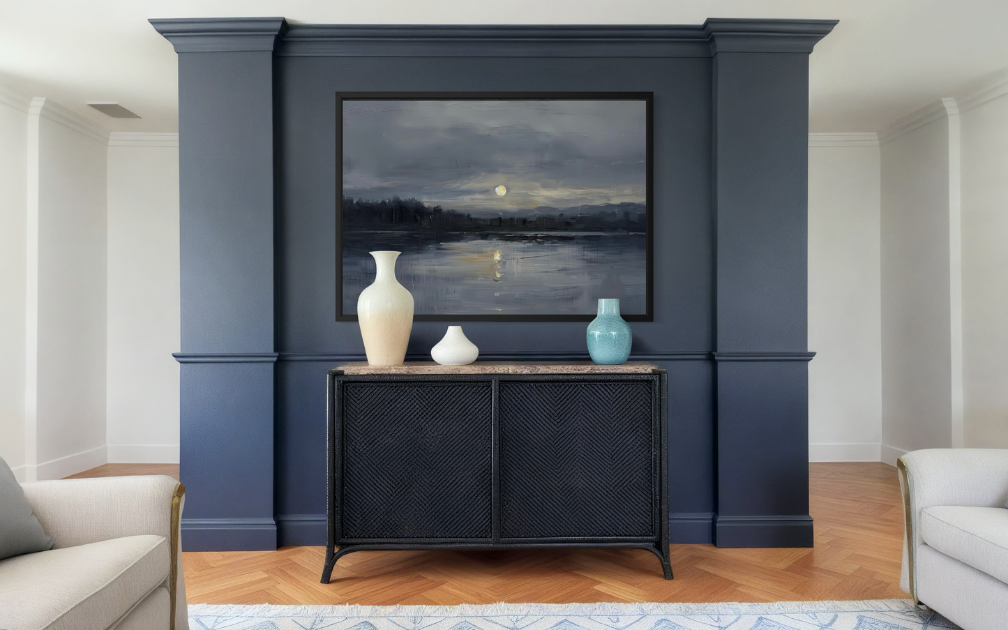 Moonlight Reflection Fine Art Framed Print | Oak/Ash Wood Frame | Ready-to-Hang Wall Art