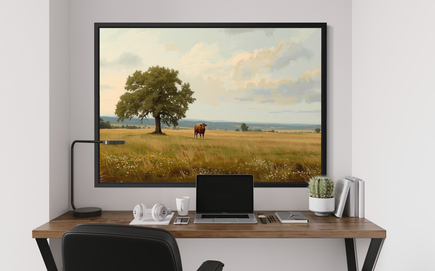 Lone Longhorn - Texas Longhorn Western Landscape Framed Fine Art Print