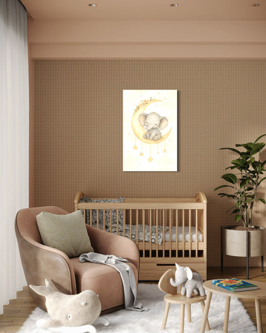 Moonlit Baby Elephant Nursery Wall Art – Framed Print