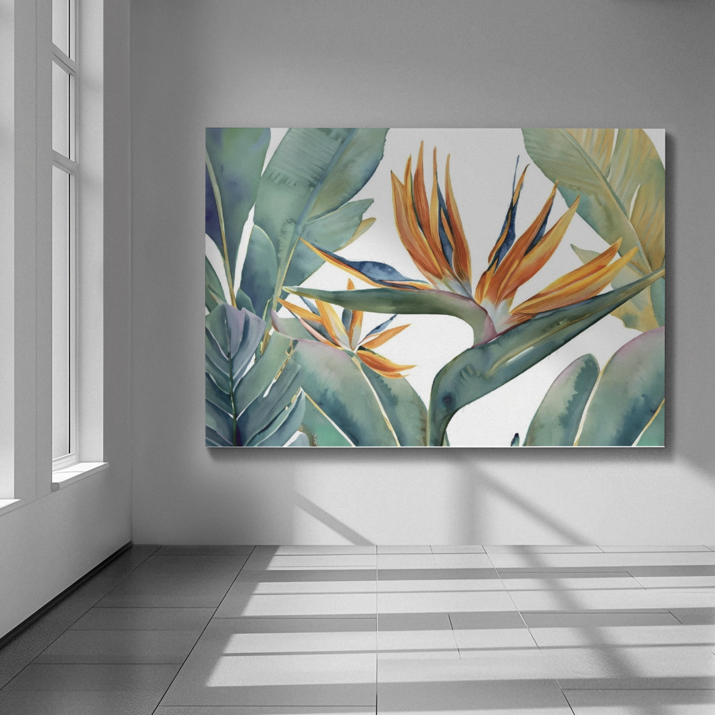 Paradise Bloom - Tropical Bird of Paradise Botanical Art Framed Print - Premium Oak/Ash Wood Frame