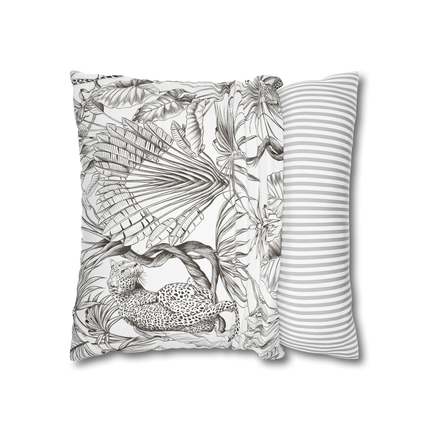 Tropical Leopard Pillowcase — Botanical Black & White Throw Pillow Cover