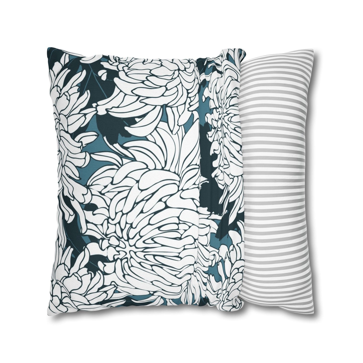 Chrysanthemum Floral Pillowcase — Navy & White Decorative Throw Pillow