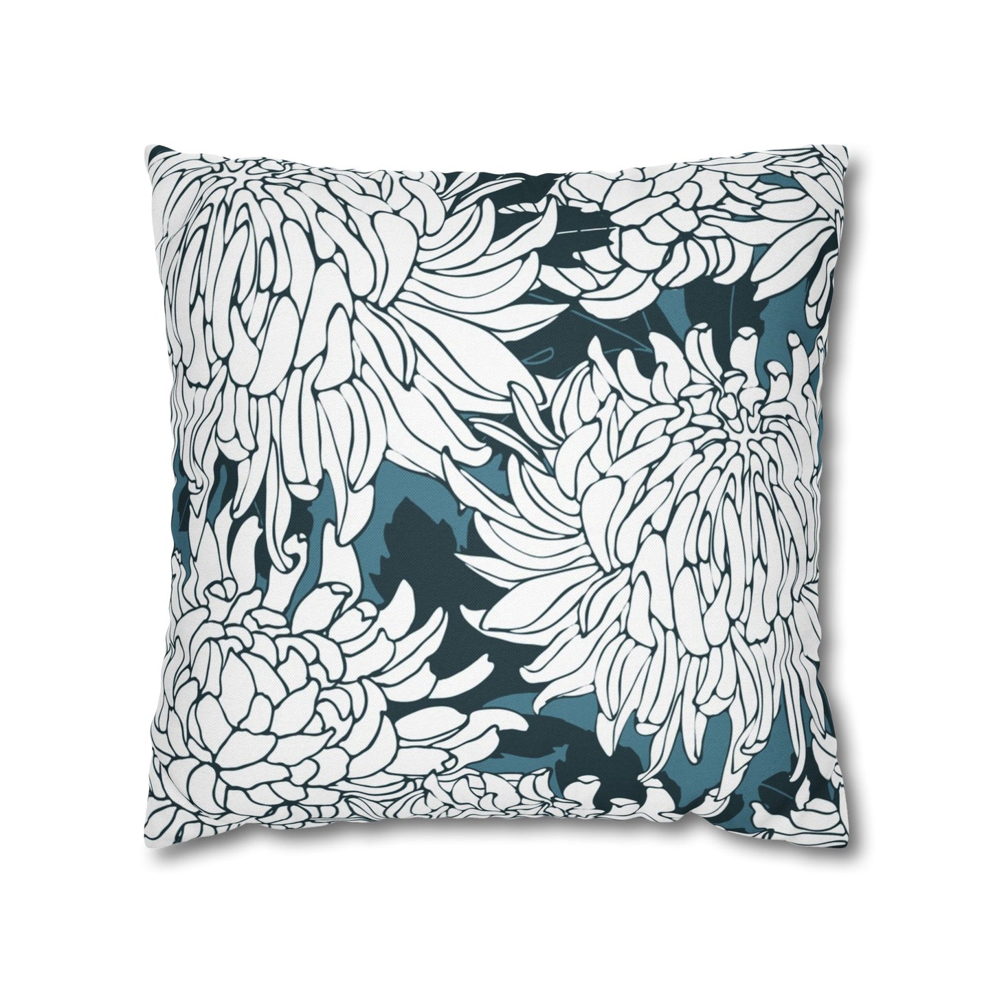 Chrysanthemum Floral Pillowcase — Navy & White Decorative Throw Pillow
