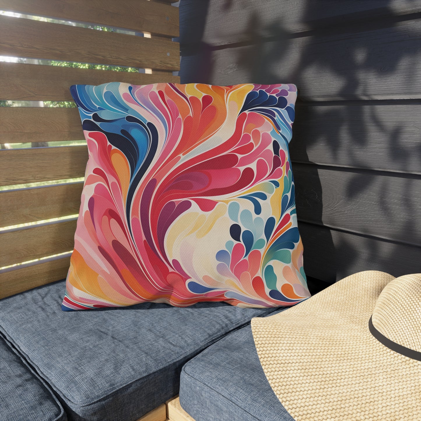 Vibrant Swirl Outdoor Pillow — Colorful Abstract Patio Cushion