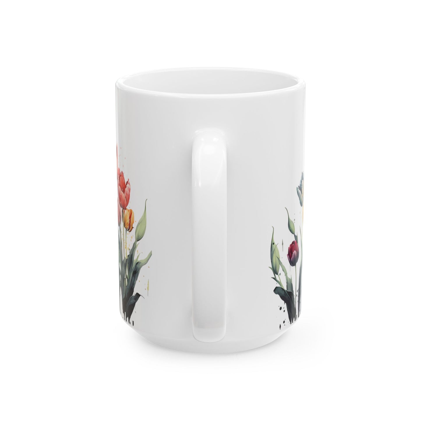 Tulip Garden Ceramic Mug — Floral Watercolor Coffee Cup (11oz & 15oz)