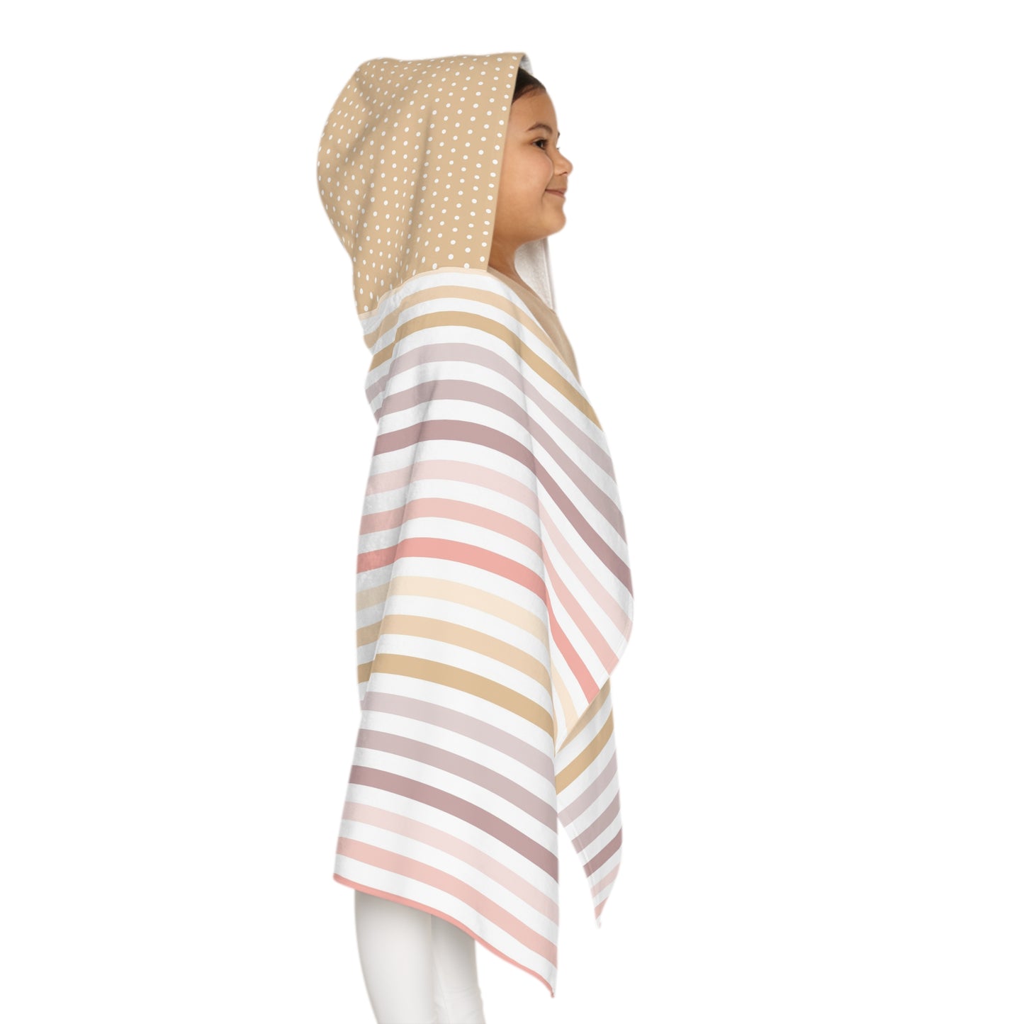 Youth Hooded Towel - Neutral Striped & Polka Dot Swim Cover-Up for Kids