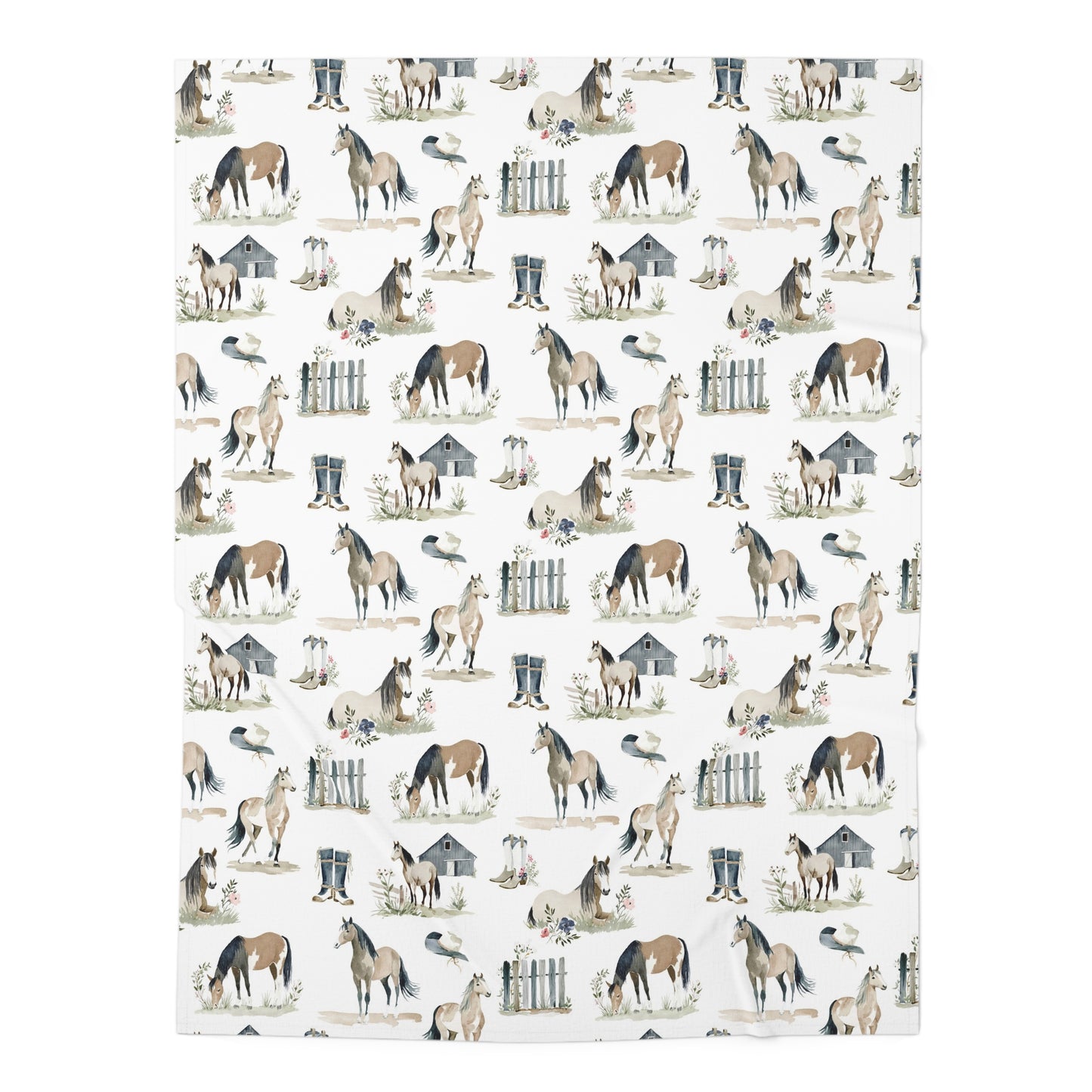 Horse Nursery Swaddle Blanket – Watercolor Farm Ponies Pattern for Baby Shower & Newborn