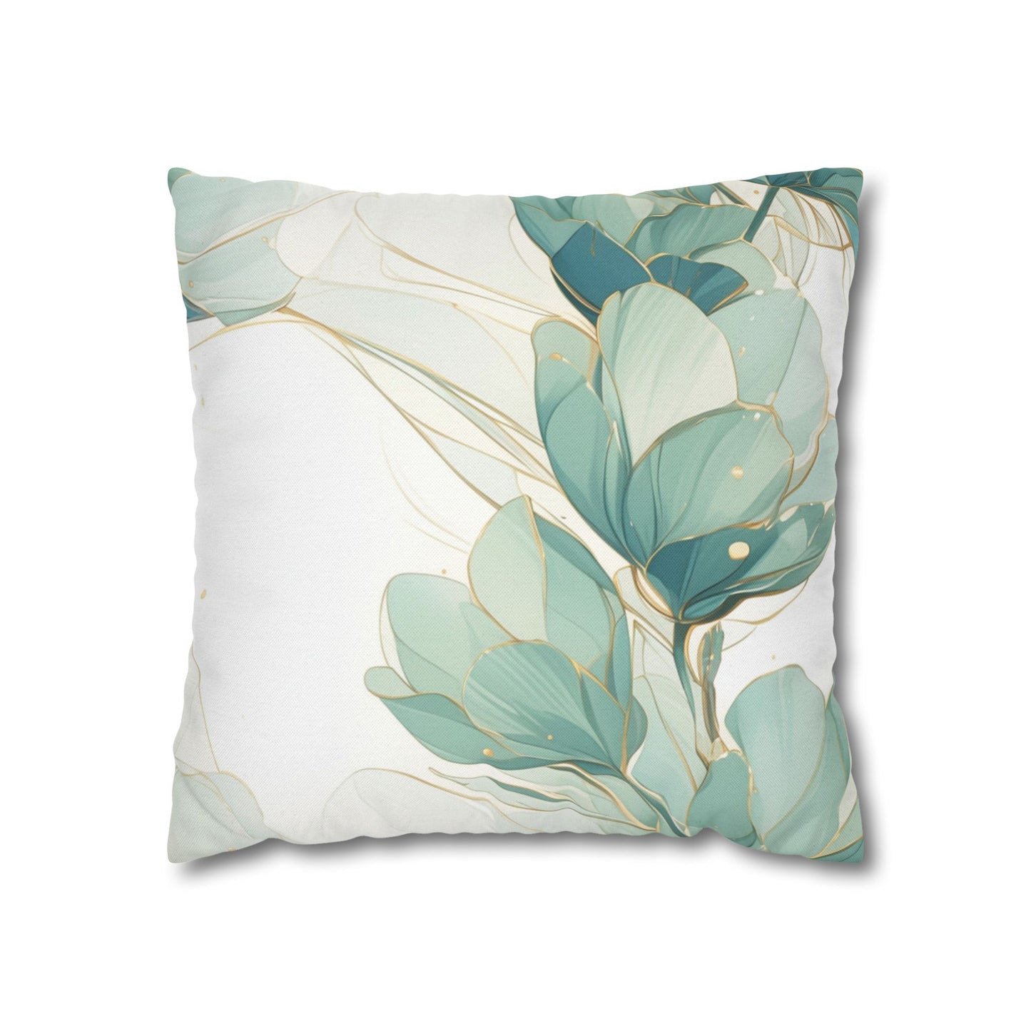 Botanical Teal Floral Square Pillow Cover — Soft Spun Polyester Decorative Throw Pillowcase