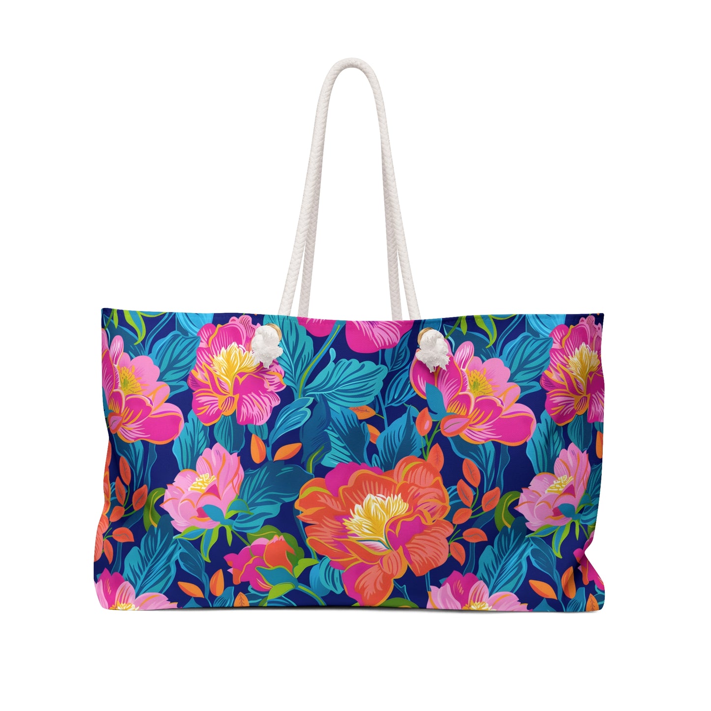 Floral Weekender Bag — Bright Tropical Flowers Overnight Tote
