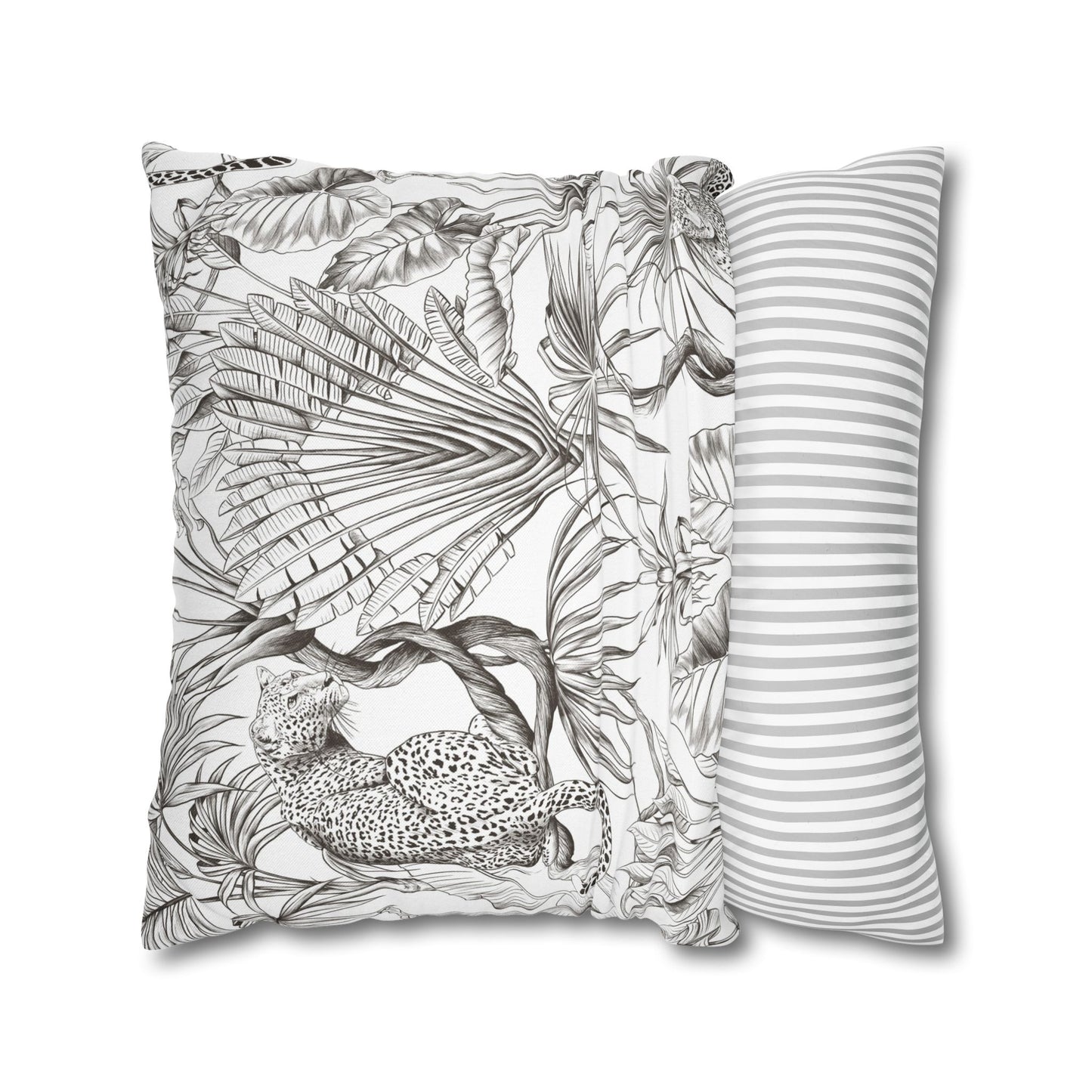 Tropical Leopard Pillowcase — Botanical Black & White Throw Pillow Cover