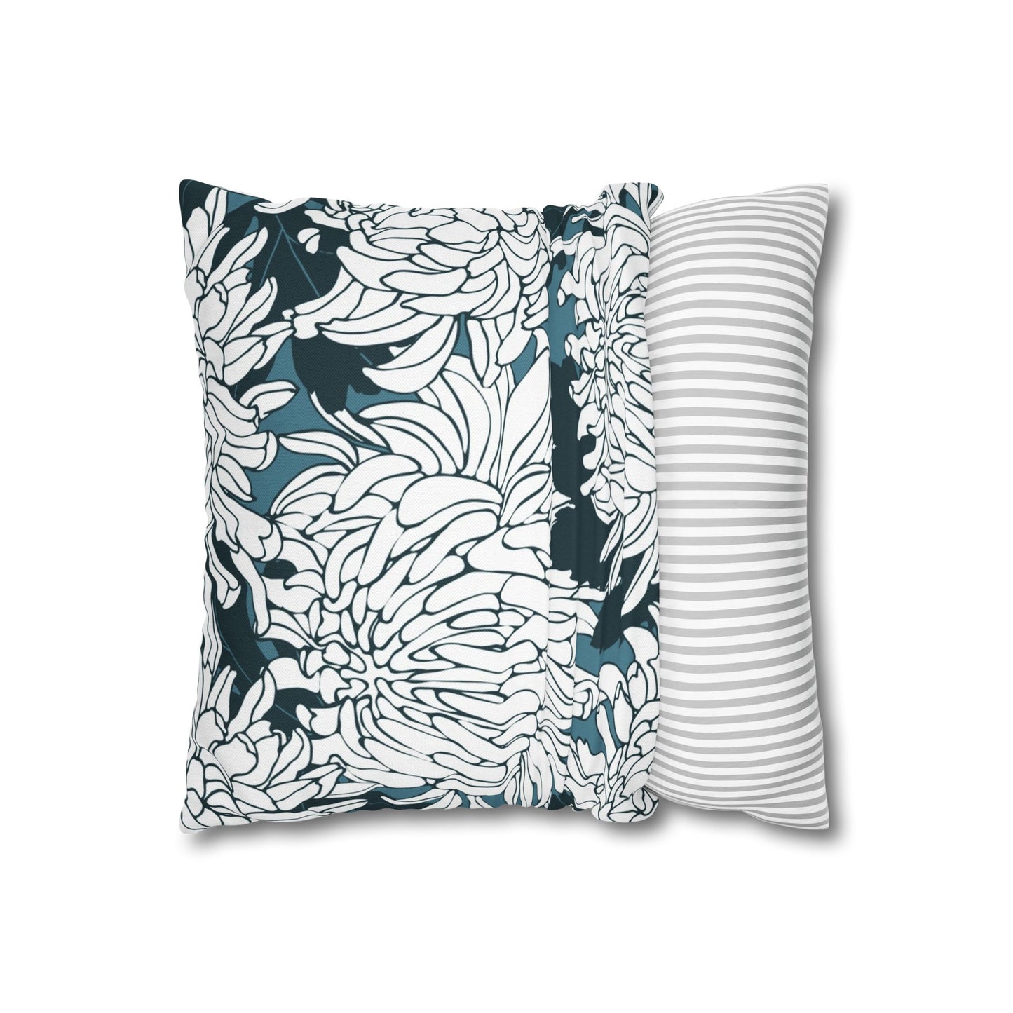 Chrysanthemum Floral Pillowcase — Navy & White Decorative Throw Pillow