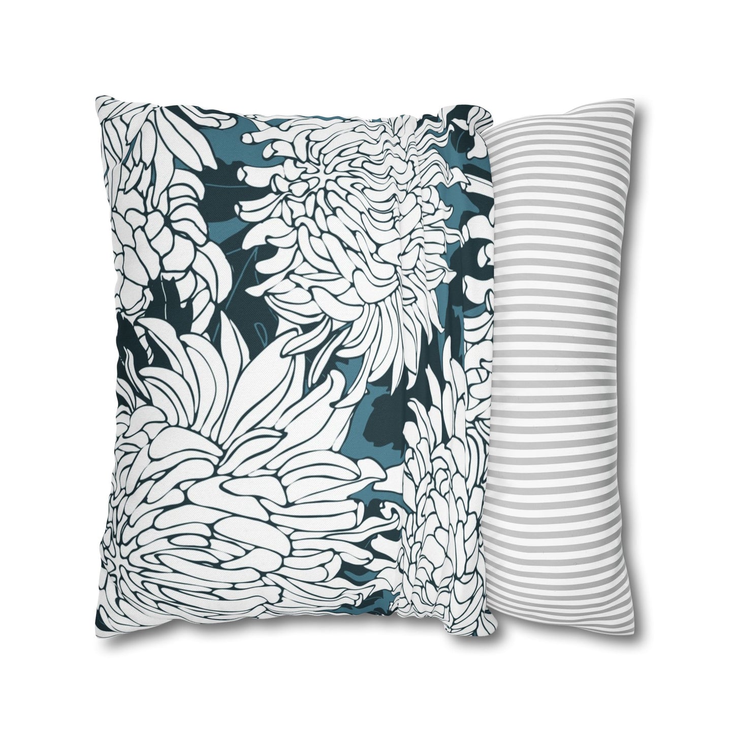 Chrysanthemum Floral Pillowcase — Navy & White Decorative Throw Pillow