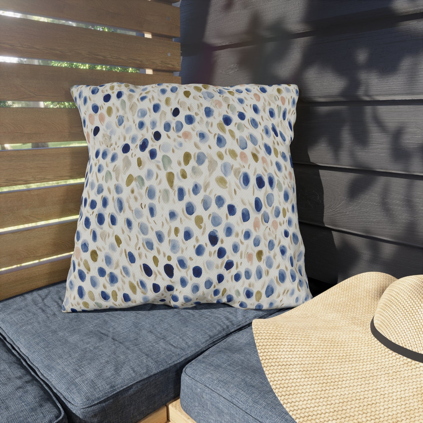 Blue Moroccan Tile Outdoor Pillow — Navy Geometric Patio Cushion
