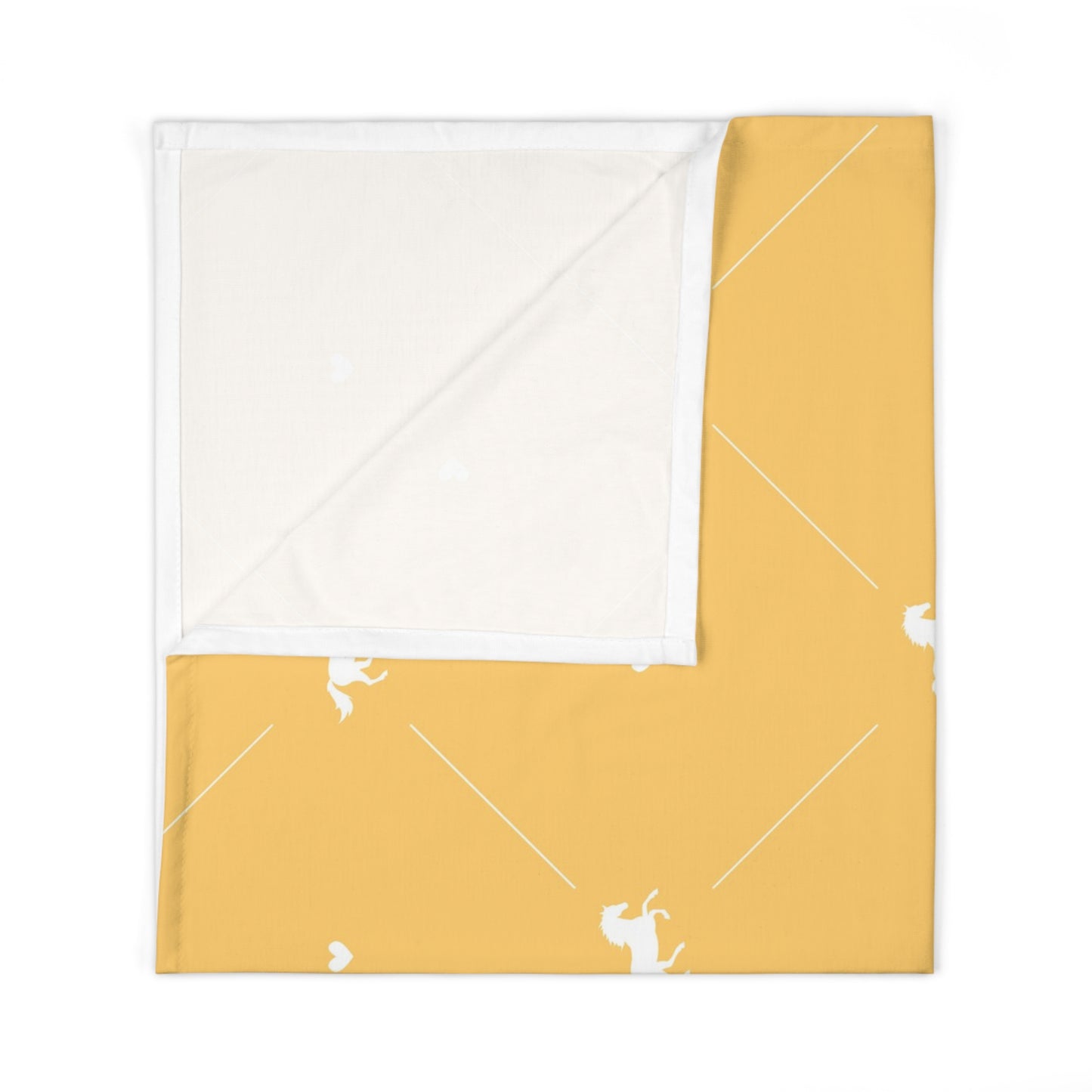 Mustard Baby Swaddle Blanket — Soft Newborn Wrap with Tiny Horse and Heart Pattern