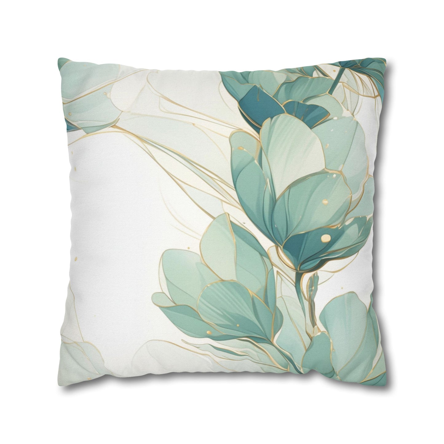 Botanical Teal Floral Square Pillow Cover — Soft Spun Polyester Decorative Throw Pillowcase