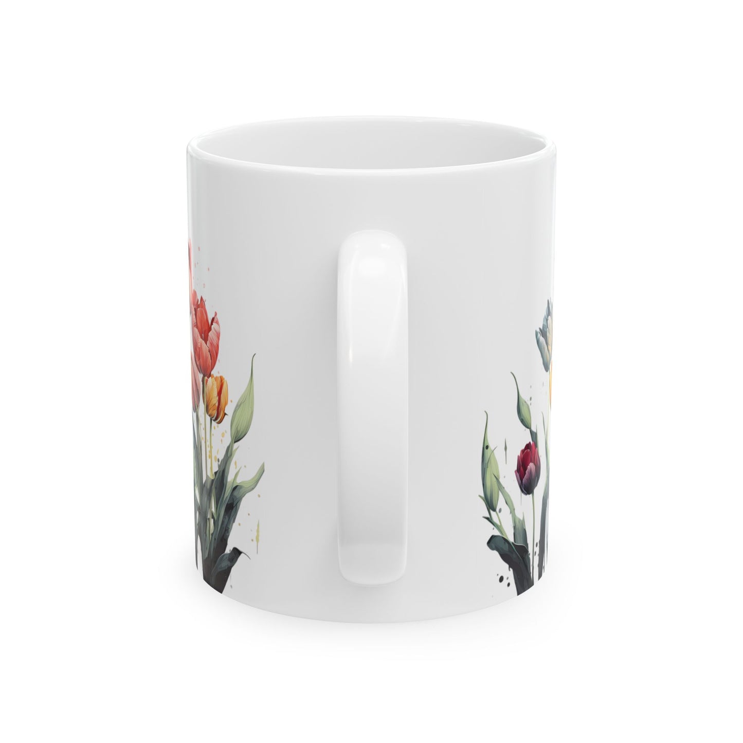 Tulip Garden Ceramic Mug — Floral Watercolor Coffee Cup (11oz & 15oz)