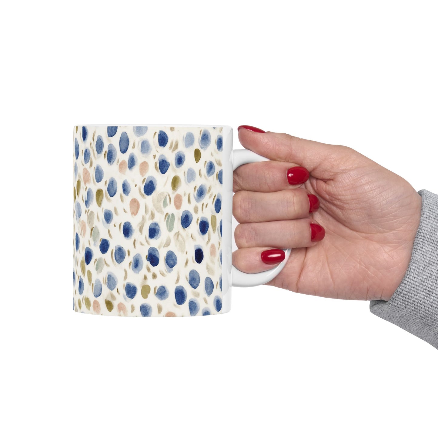 Blue Olive Watercolor Dot Ceramic Mug – Abstract Speckled Coffee Cup (11oz/15oz)