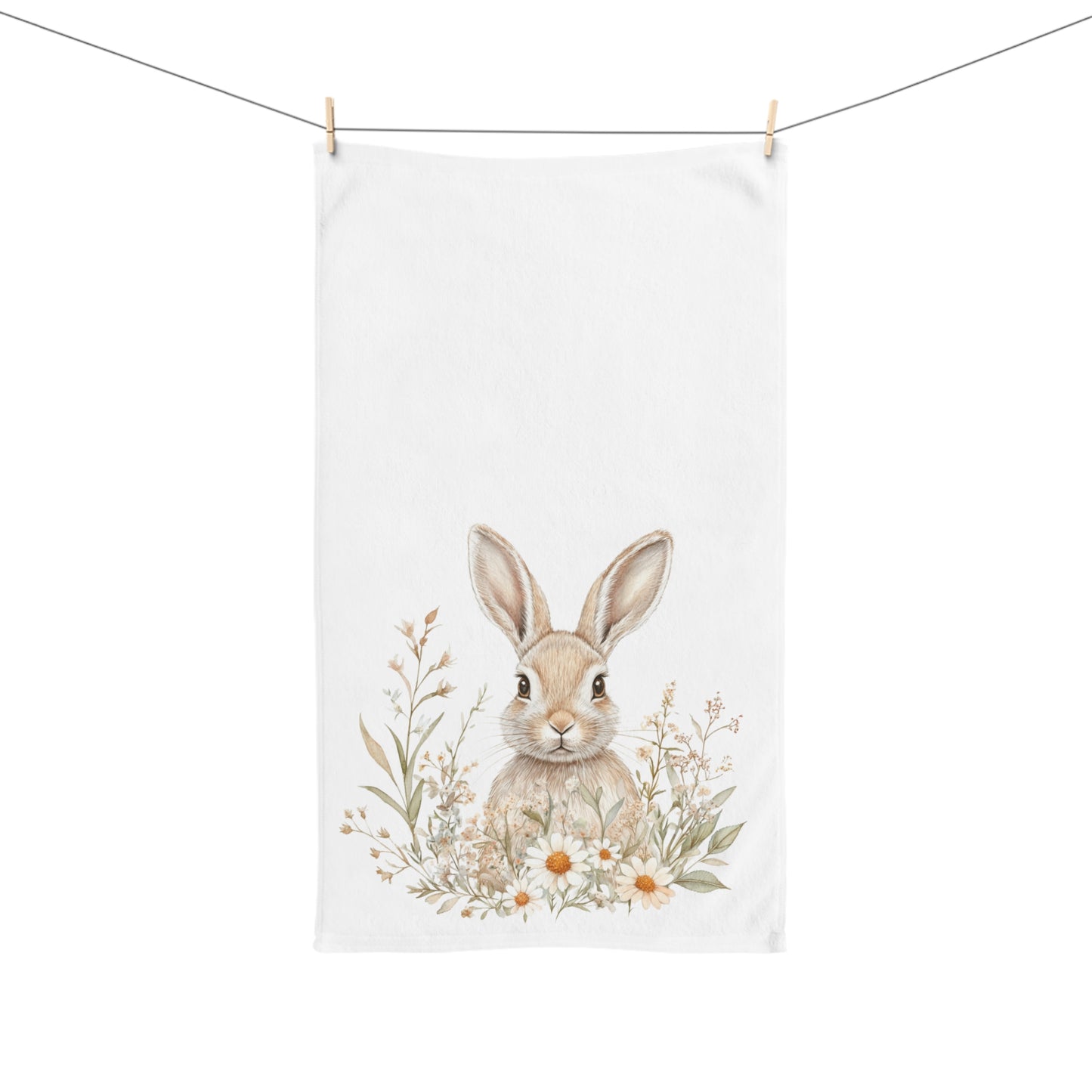 Watercolor Bunny with Daisies Hand Towel | Woodland Decor