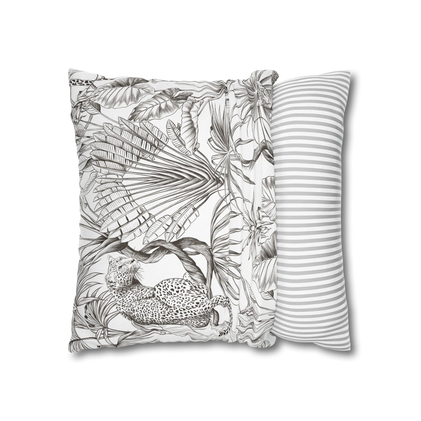 Tropical Leopard Pillowcase — Botanical Black & White Throw Pillow Cover