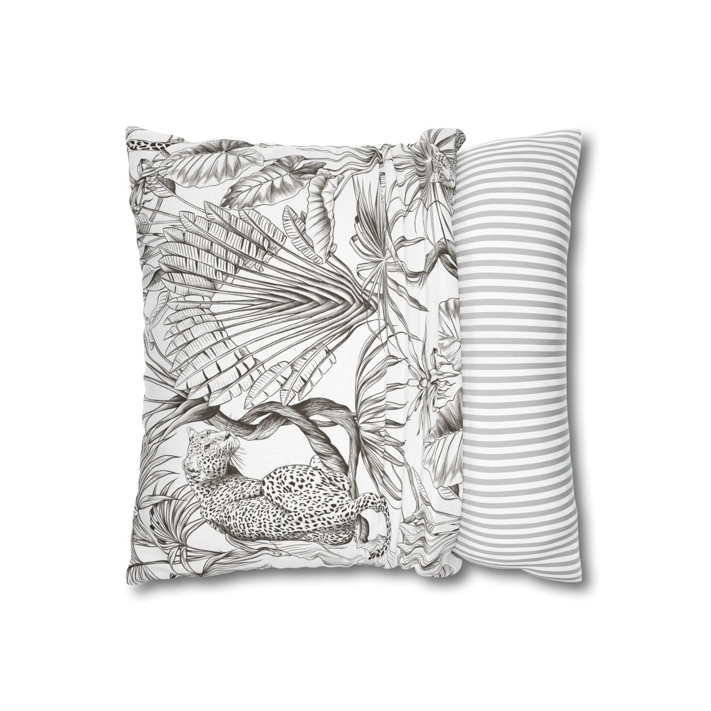 Tropical Leopard Pillowcase — Botanical Black & White Throw Pillow Cover