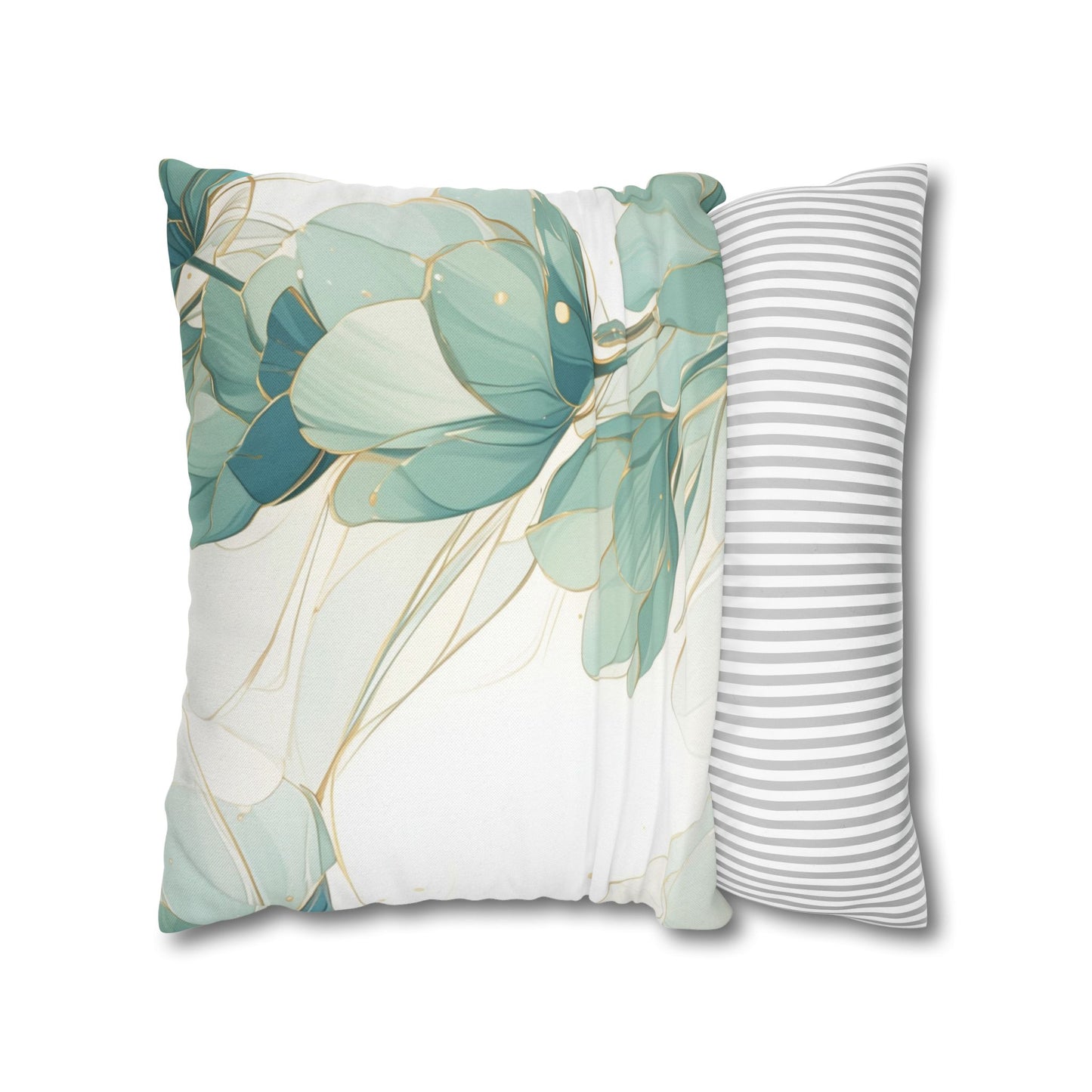Botanical Teal Floral Square Pillow Cover — Soft Spun Polyester Decorative Throw Pillowcase