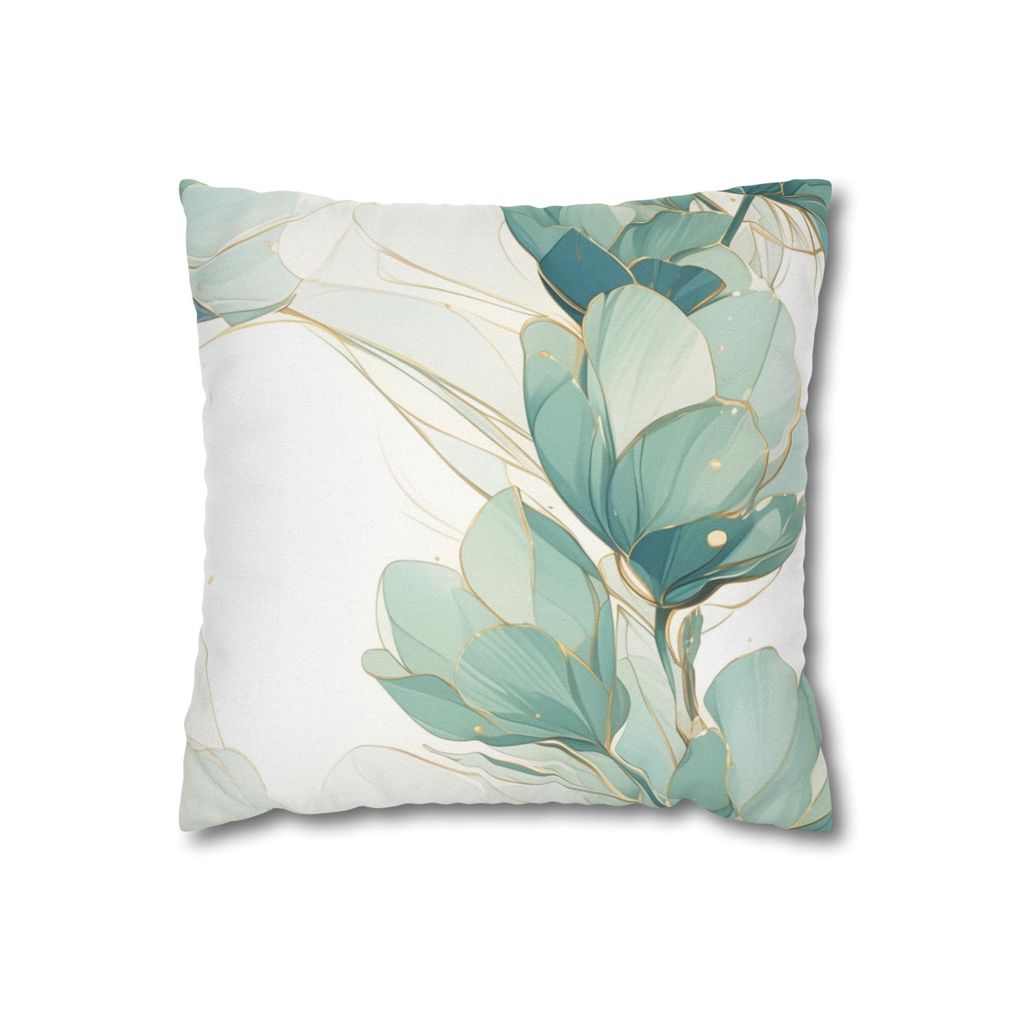 Botanical Teal Floral Square Pillow Cover — Soft Spun Polyester Decorative Throw Pillowcase