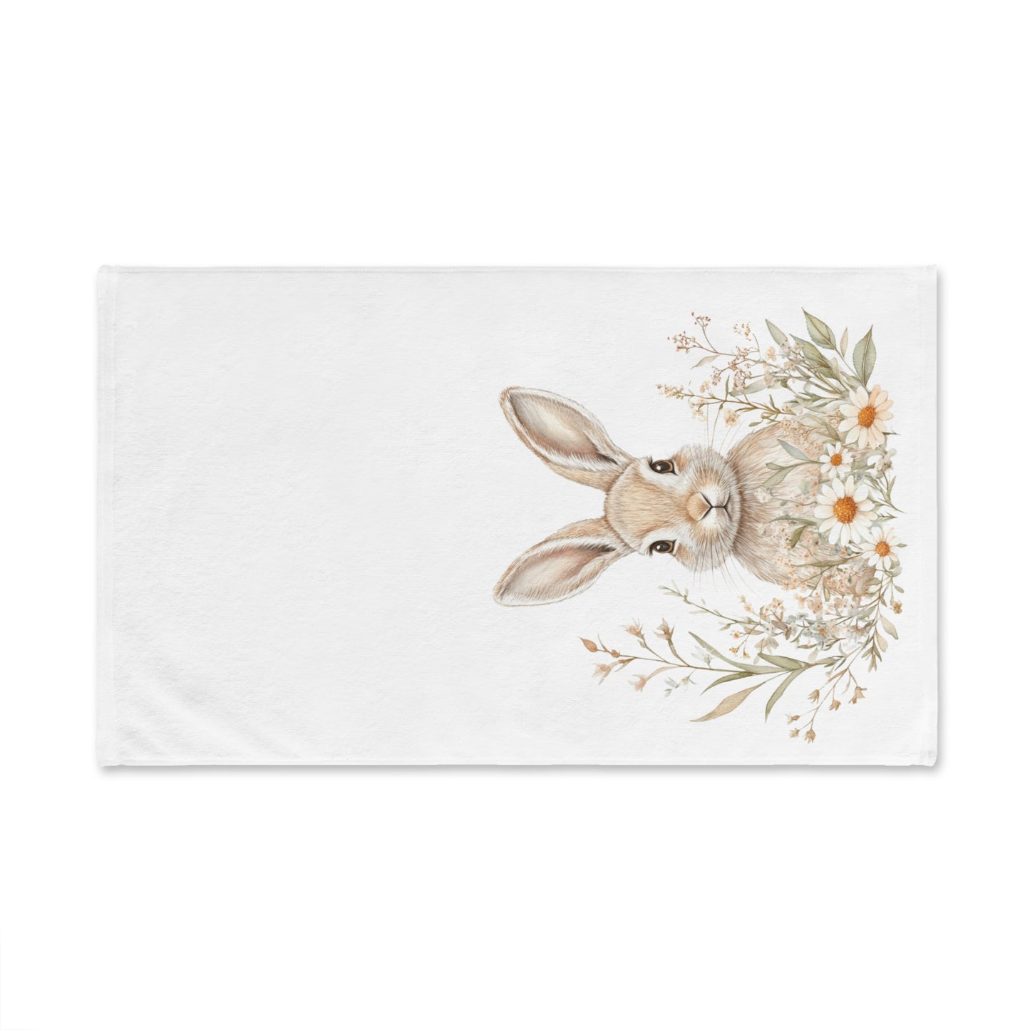 Watercolor Bunny with Daisies Hand Towel | Woodland Decor
