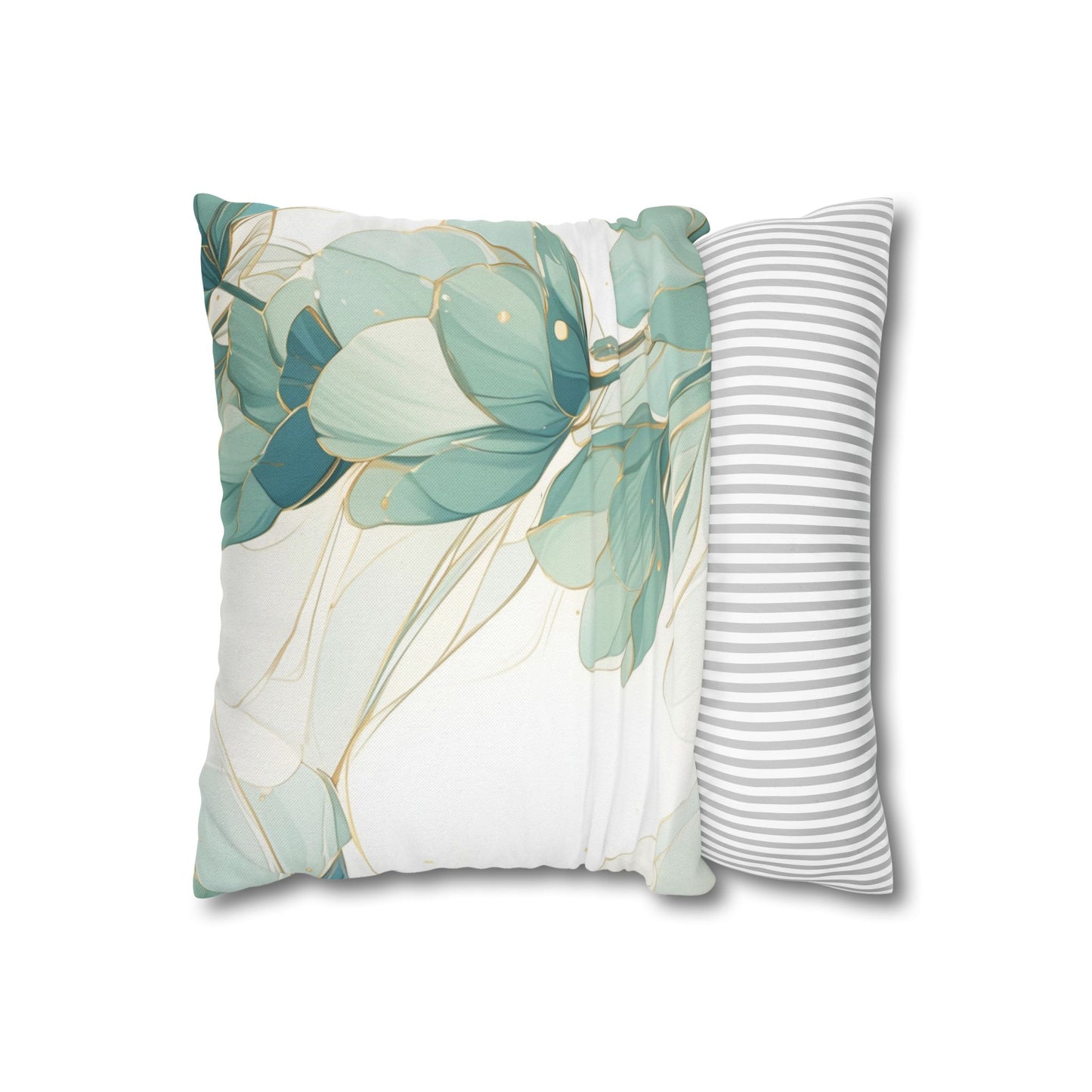 Botanical Teal Floral Square Pillow Cover — Soft Spun Polyester Decorative Throw Pillowcase