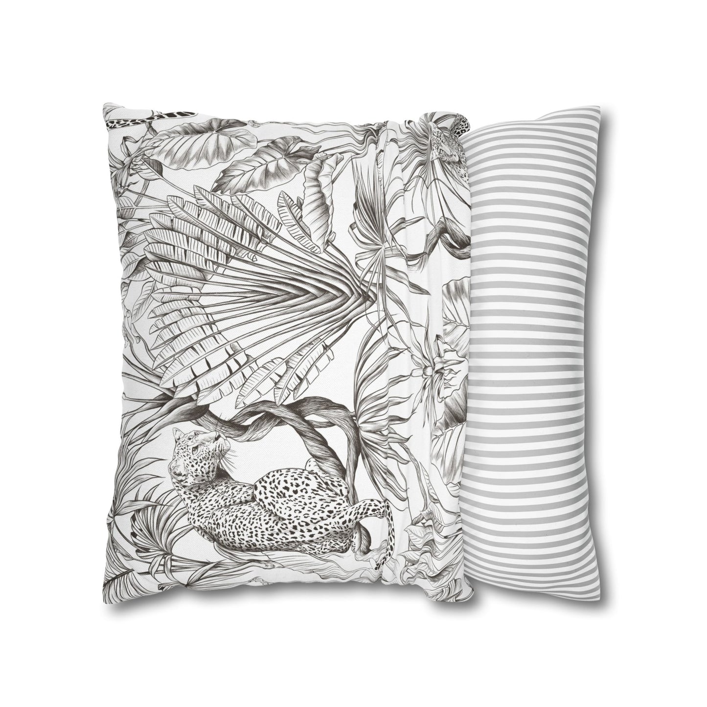 Tropical Leopard Pillowcase — Botanical Black & White Throw Pillow Cover