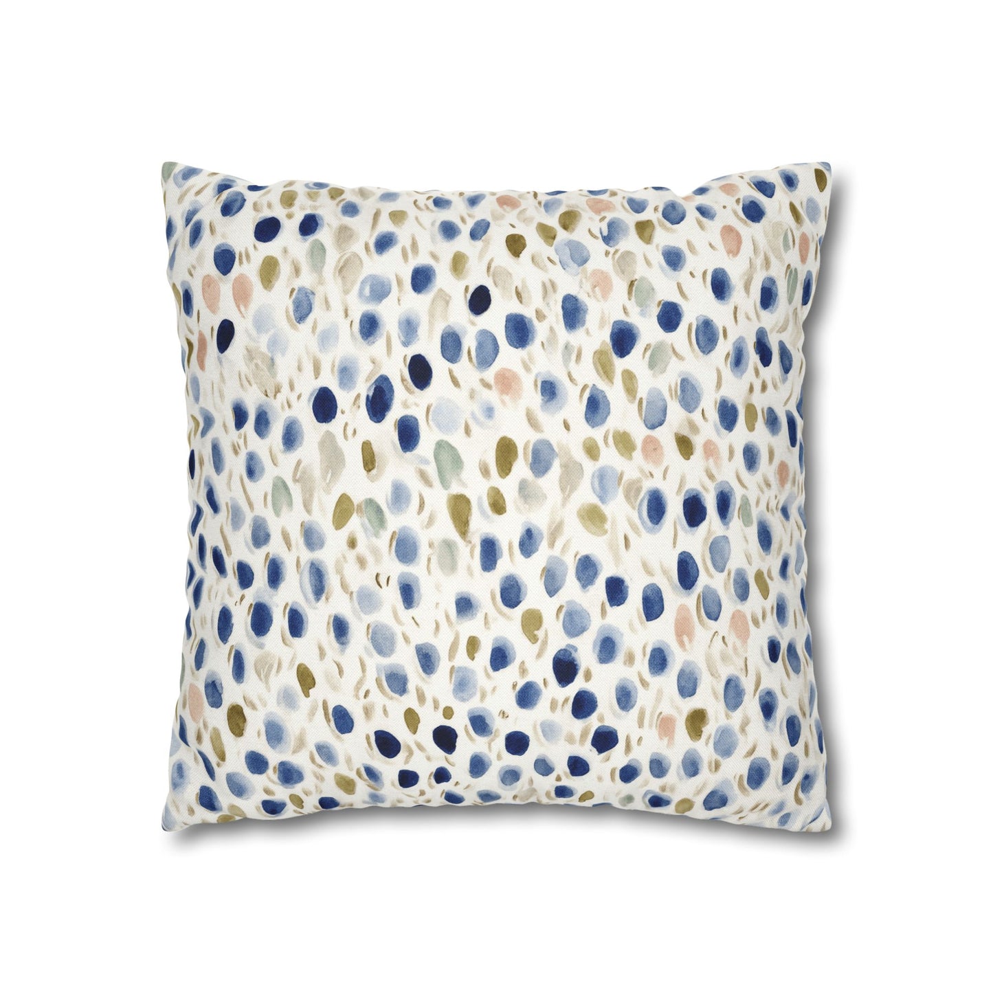 Watercolor Pebble Pattern Pillowcase — Blue & Neutral Square Throw Pillow Cover