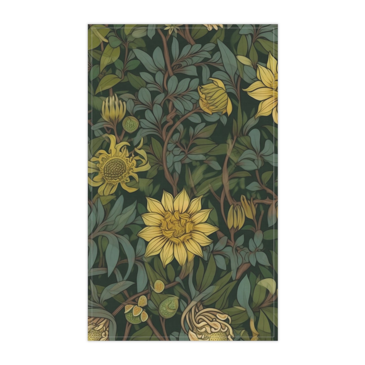 Yellow Floral Vine Tea Towel | Botanical Sunflower Kitchen Towel