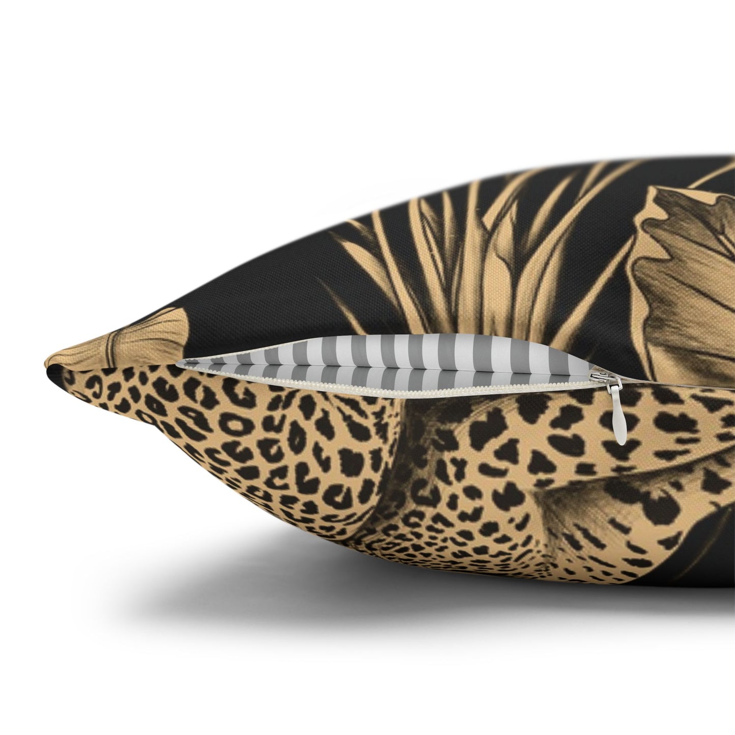 Tropical Leopard Decorative Pillowcase — Gold Palm Leaves on Black