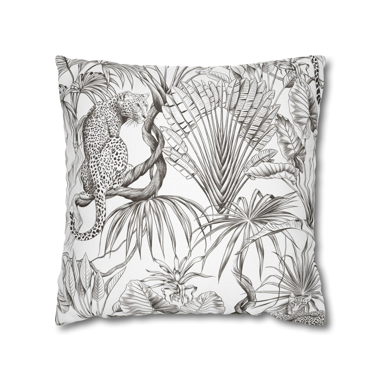 Tropical Leopard Pillowcase — Botanical Black & White Throw Pillow Cover