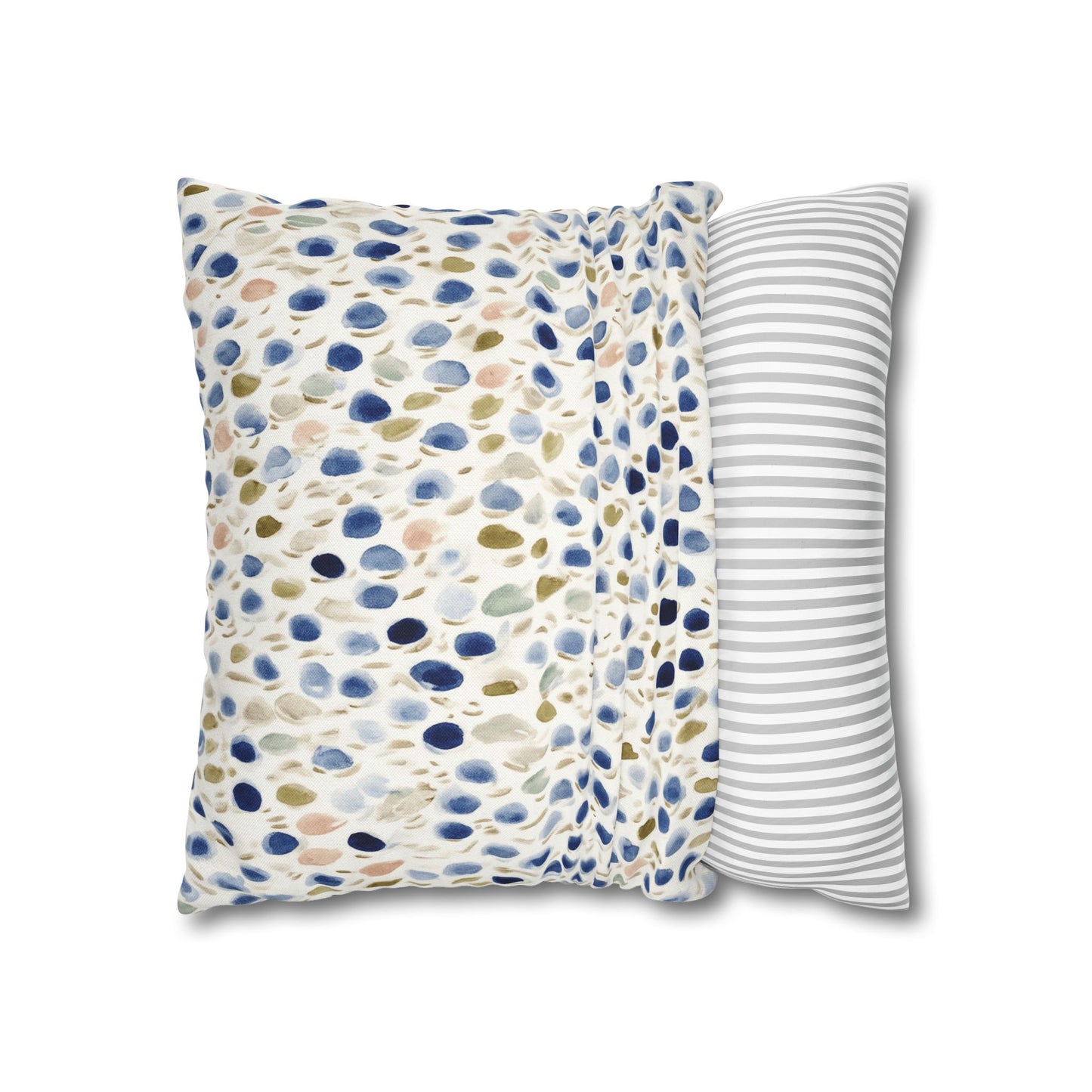 Watercolor Pebble Pattern Pillowcase — Blue & Neutral Square Throw Pillow Cover