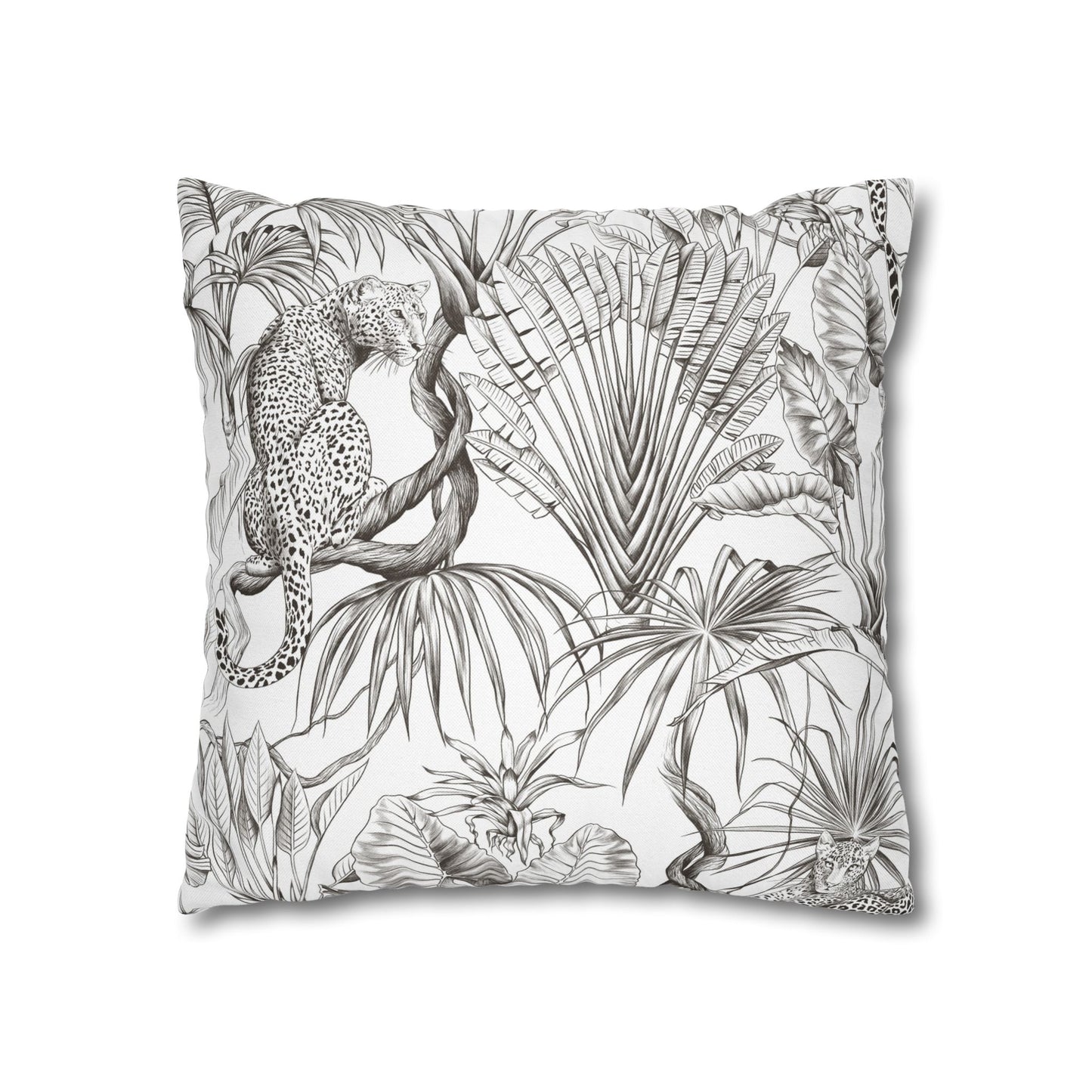Tropical Leopard Pillowcase — Botanical Black & White Throw Pillow Cover