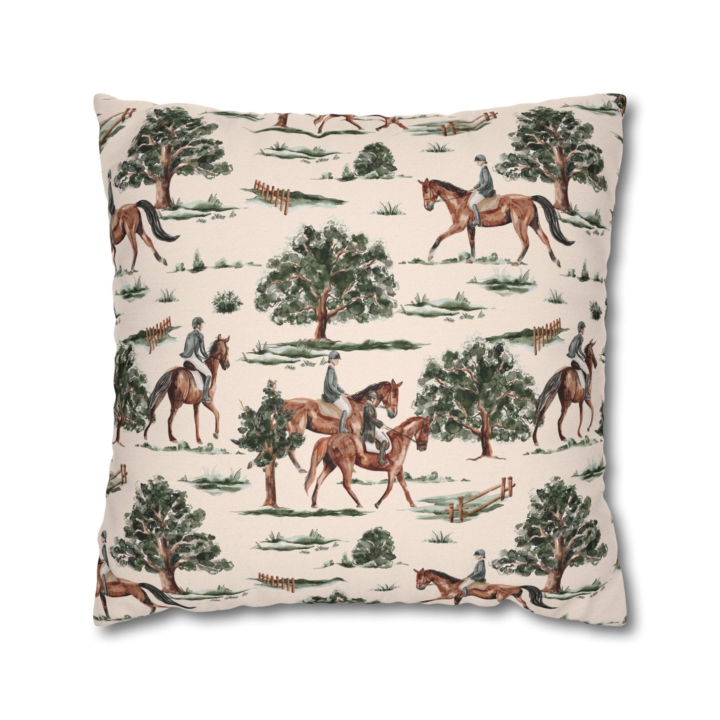 Equestrian Decorative Pillow Cover — Horse Riding Pattern