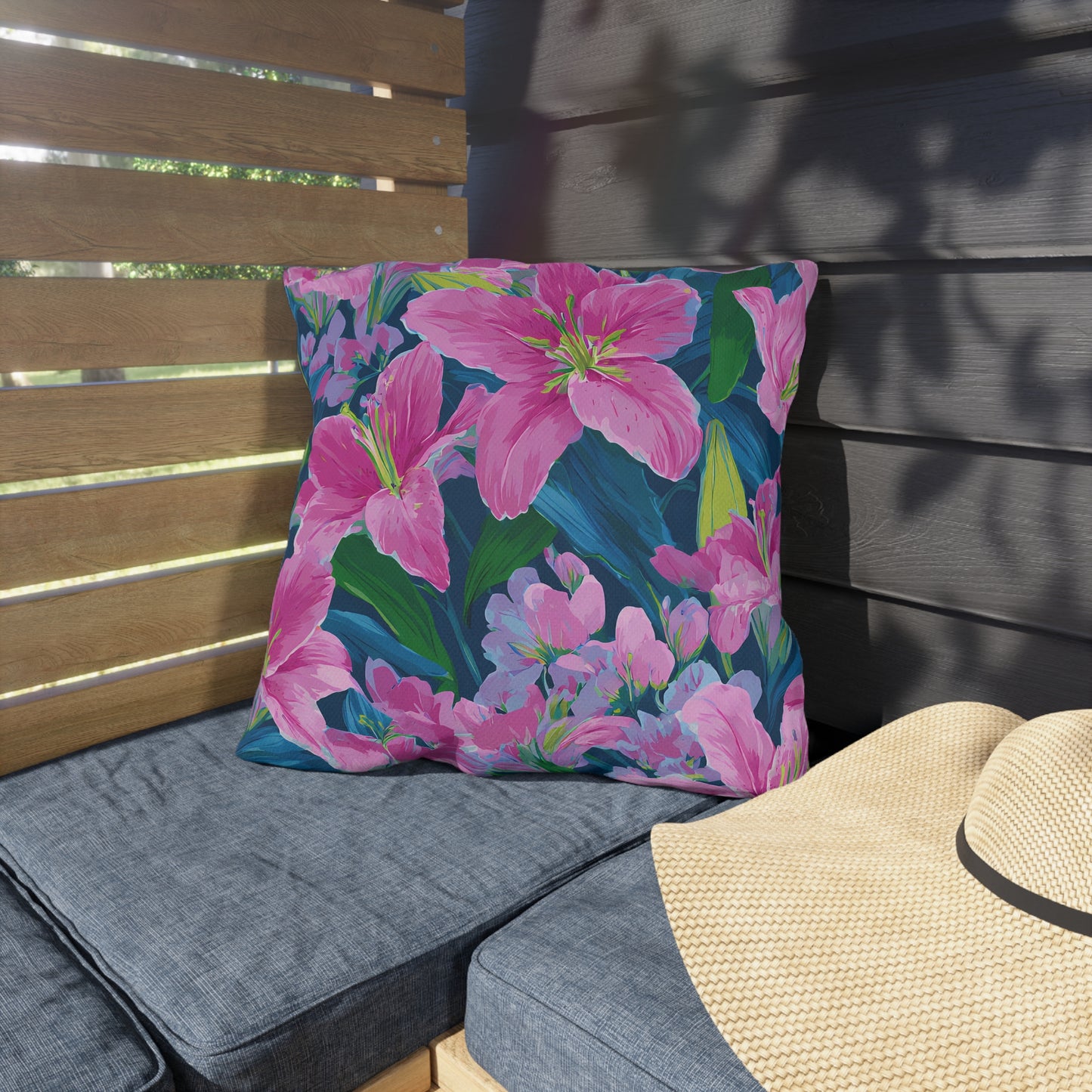 Floral Brushstroke Outdoor Pillow — Vibrant Orange & Pink Garden Accent