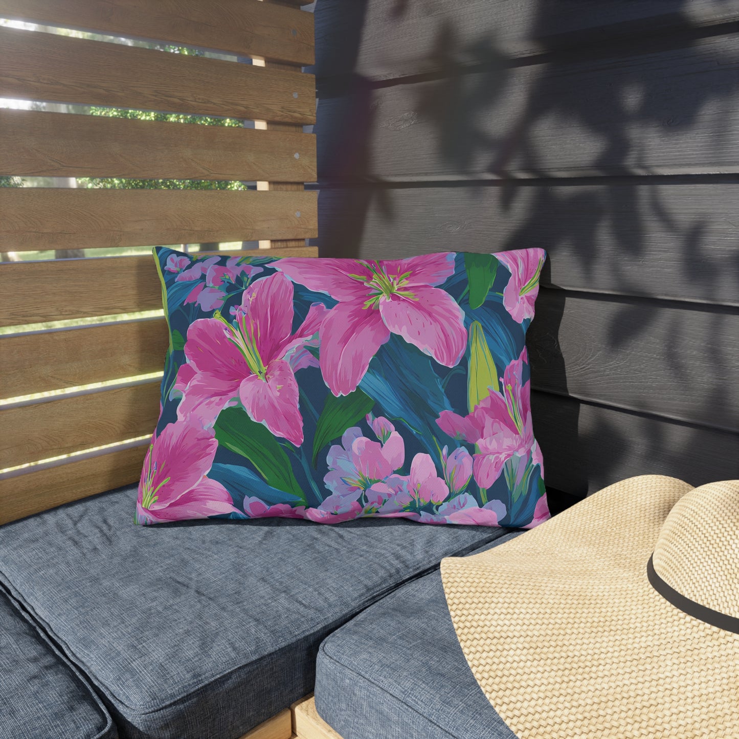 Floral Brushstroke Outdoor Pillow — Vibrant Orange & Pink Garden Accent