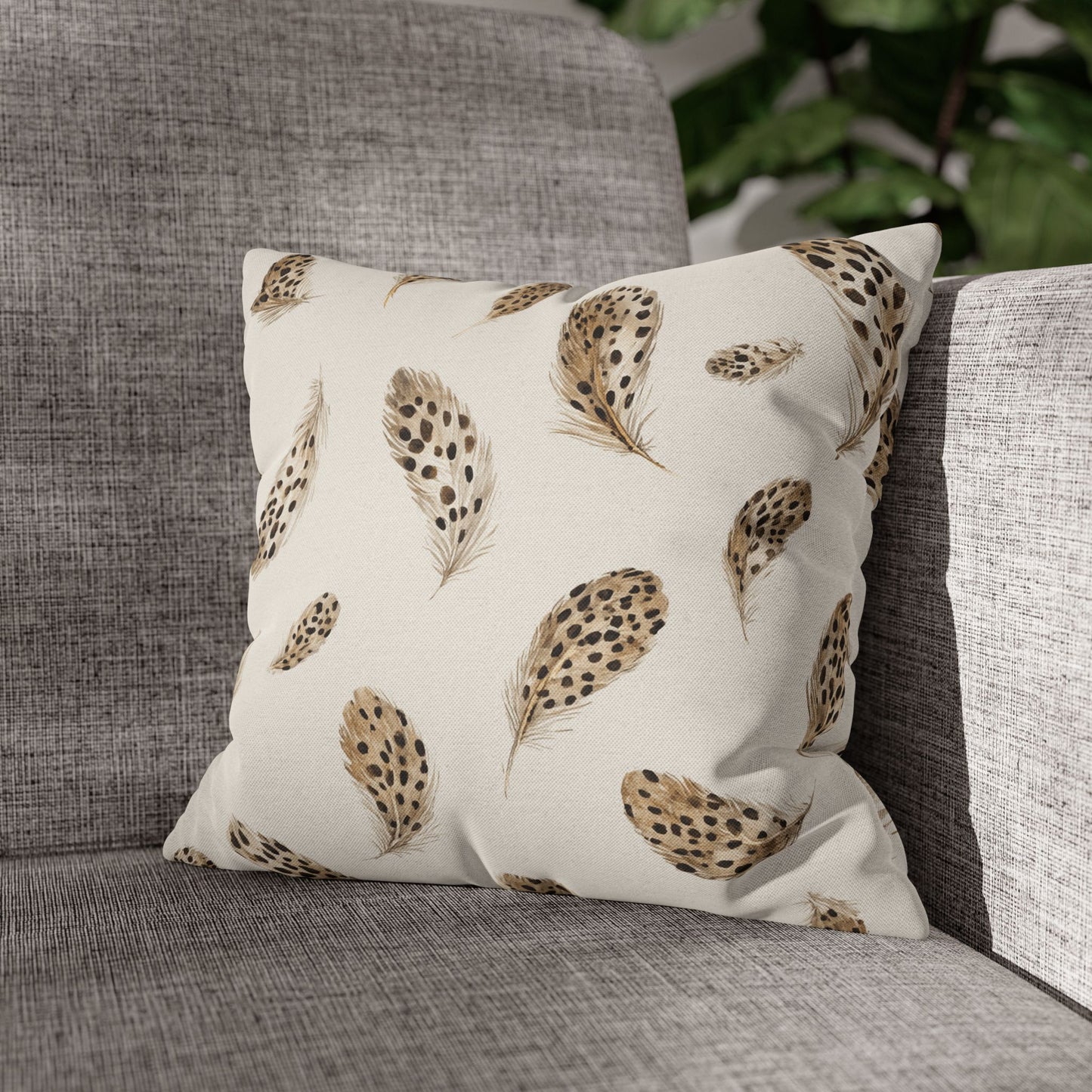 Feather Toss Decorative Pillowcase — Neutral Speckled Feathers Square Throw Pillow Cover