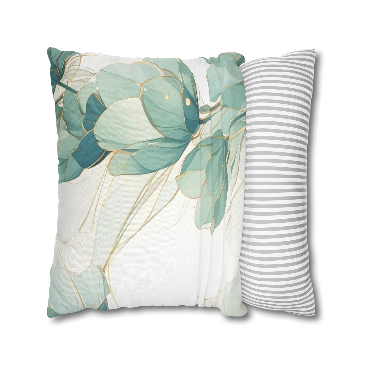Botanical Teal Floral Square Pillow Cover — Soft Spun Polyester Decorative Throw Pillowcase