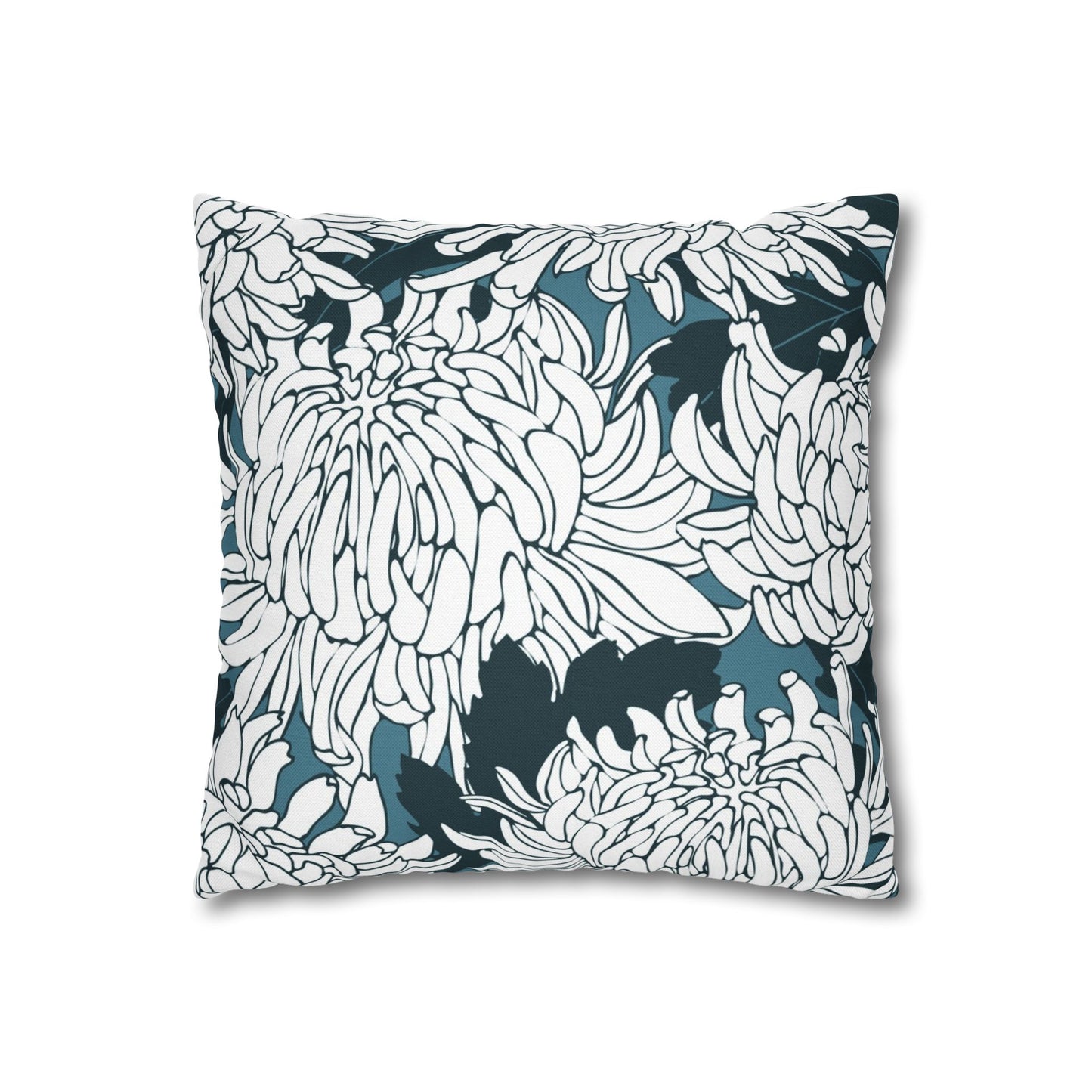 Chrysanthemum Floral Pillowcase — Navy & White Decorative Throw Pillow