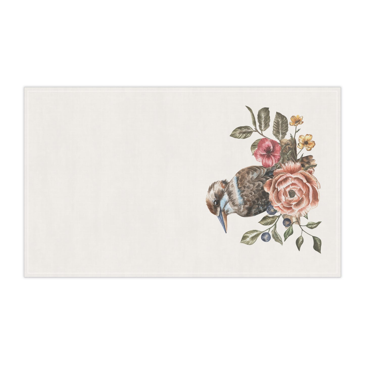 Kookaburra with Roses Tea Towel | Floral Bird Kitchen Towel