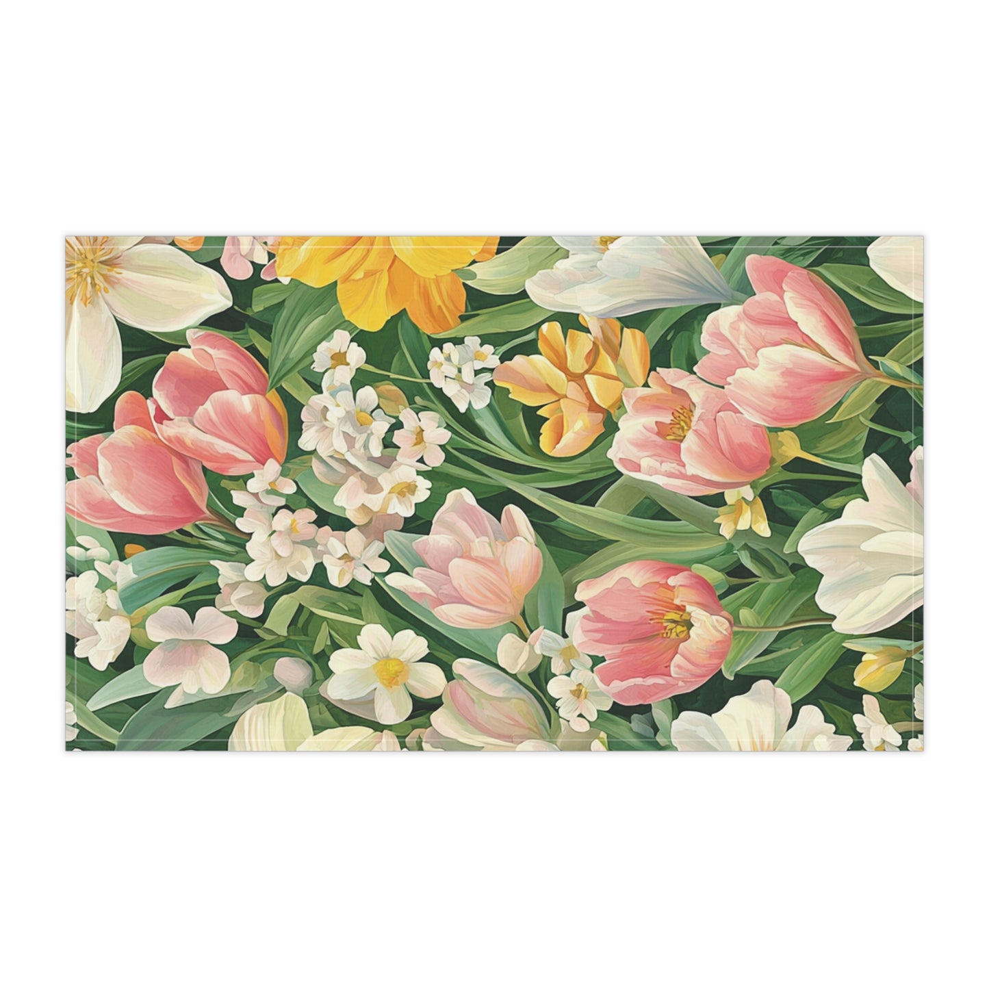 Spring Tulip Floral Tea Towel | Pink Yellow Daffodil Pattern