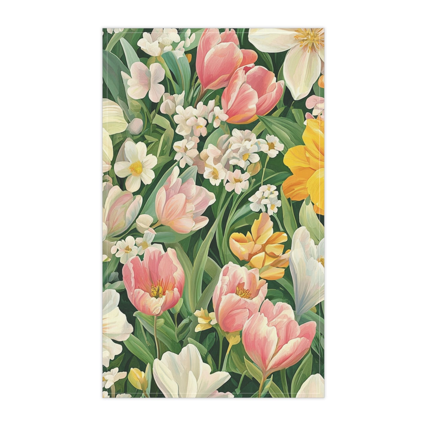 Spring Tulip Floral Tea Towel | Pink Yellow Daffodil Pattern