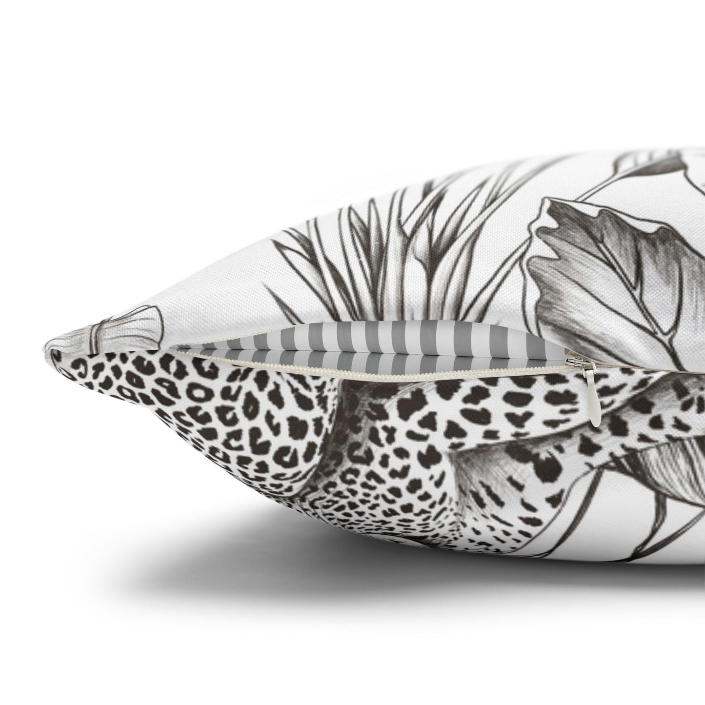 Tropical Leopard Pillowcase — Botanical Black & White Throw Pillow Cover