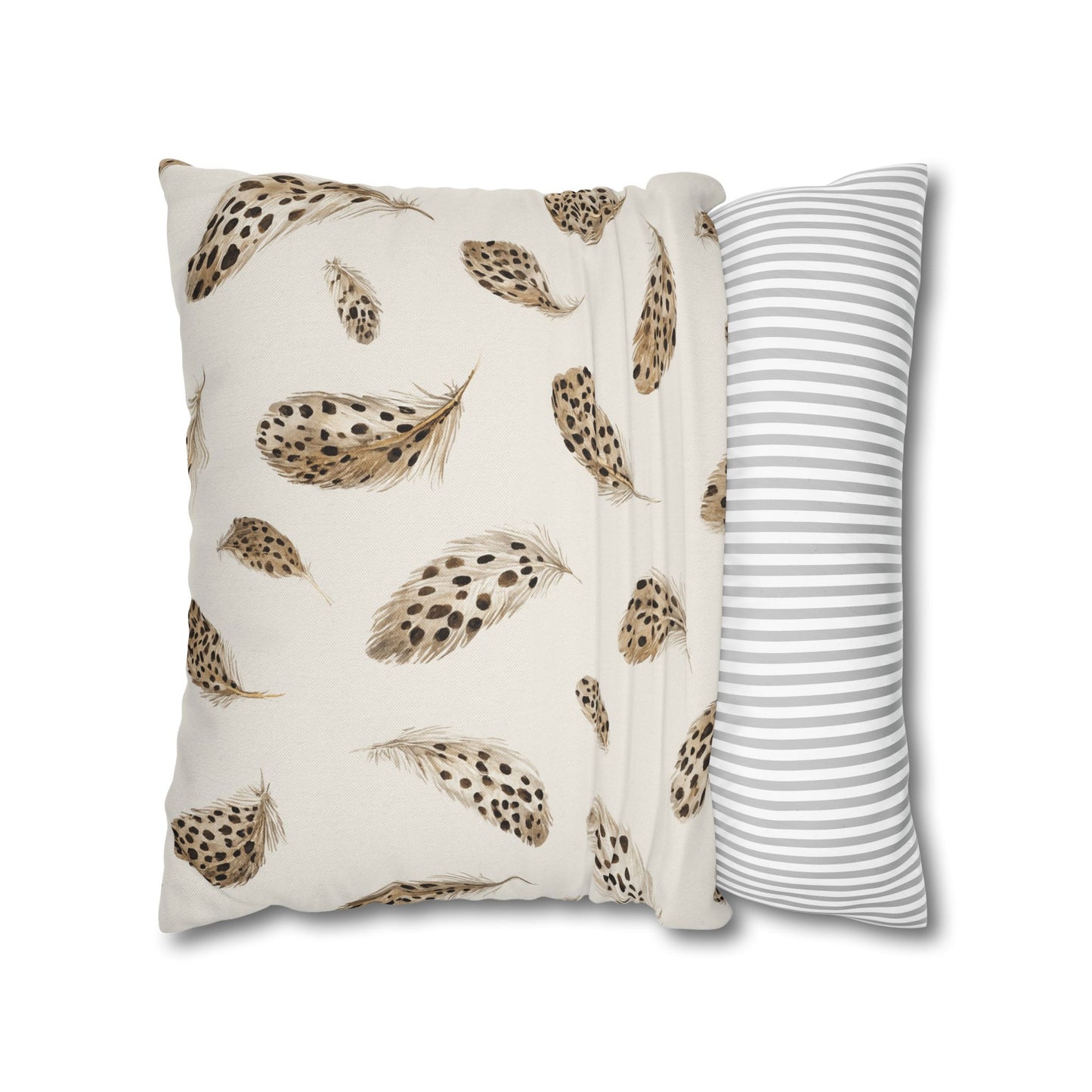 Feather Toss Decorative Pillowcase — Neutral Speckled Feathers Square Throw Pillow Cover
