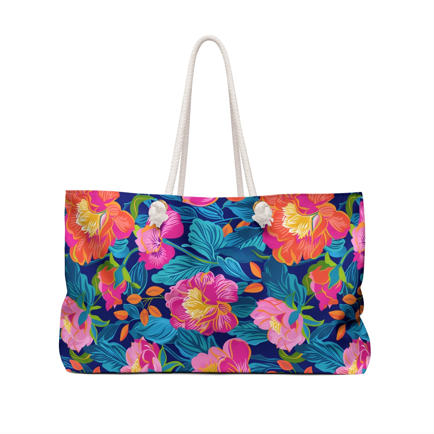 Floral Weekender Bag — Bright Tropical Flowers Overnight Tote